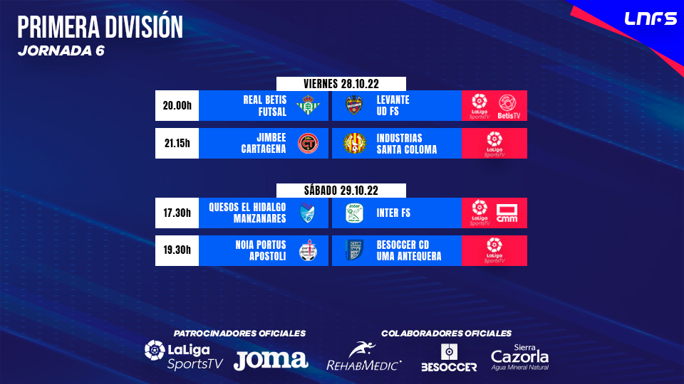 LaLigaSportsTV esta semana 4 partidos Jornada 6 de Primera División| LNFS