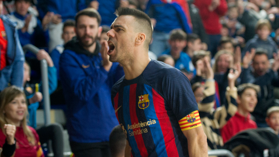 Sergio Lozano celebra un tanto del Barça.