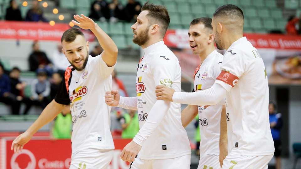 Rafa Santos, Gadeia, Marcel y Felipe Valerio celebran un gol de ElPozo Murcia Costa Cálida