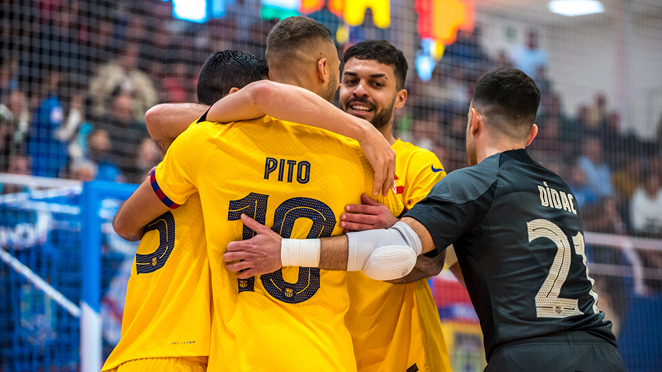 Los jugadores del Barça celebran un gol contra Viña Albali Valdepeñas