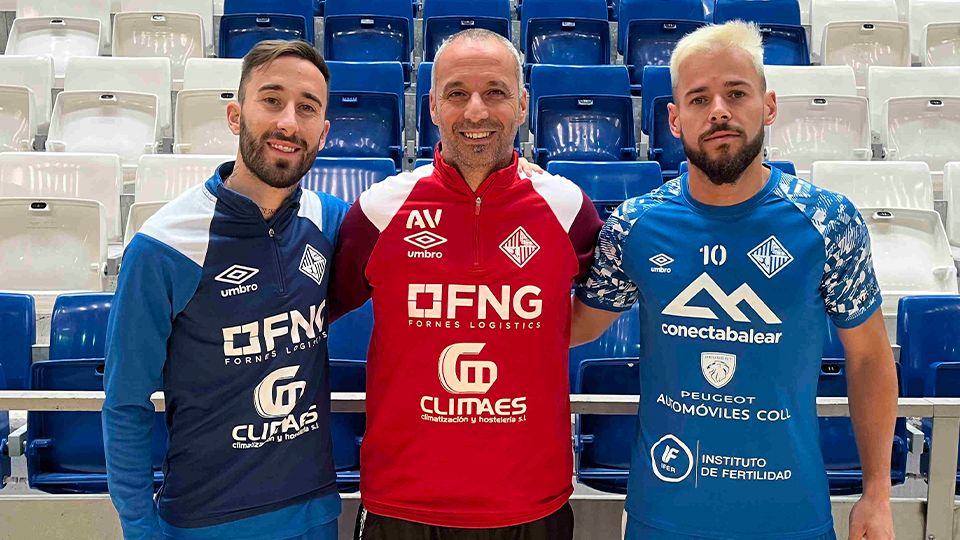 Vadillo, en el entrenamiento de Mallorca Palma Futsal con Rivillos y Marlon