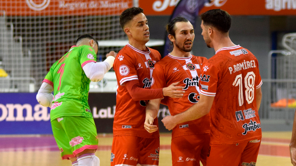 Jesús Izquierdo, Javi Mínguez y Pablo Ramírez, celebrando un gol de Jimbee Cartagena