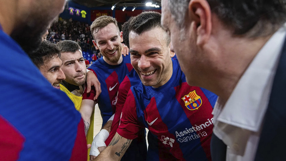 Sergio Lozano, jugador del Barça, durante una celebración