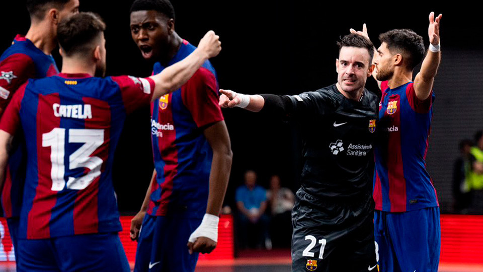 El Barça derrota al Sporting CP (5-4) y habrá final española en la Champions contra el Illes Balears Palma Futsal