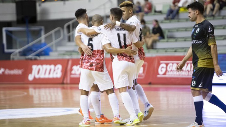 Los jugadores de ElPozo Murcia Costa Cálida celebran un gol (Fotografía: Pascu Méndez)