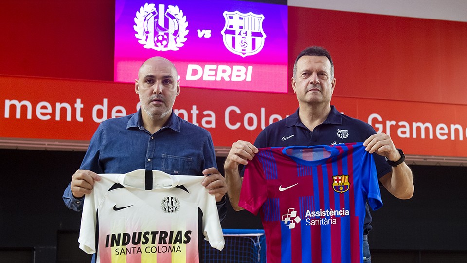 Javi Rodríguez, entrenador de Industrias Santa Coloma, posa junto a Jesús Velasco, entrenador del Barça.