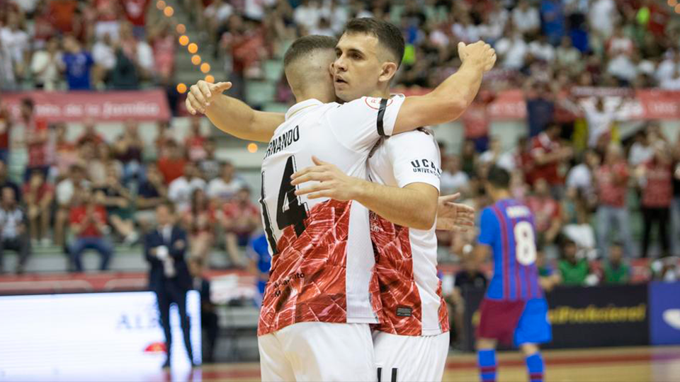 Fernando y Marcel celebran un gol de ElPozo Murcia Costa Cálida.